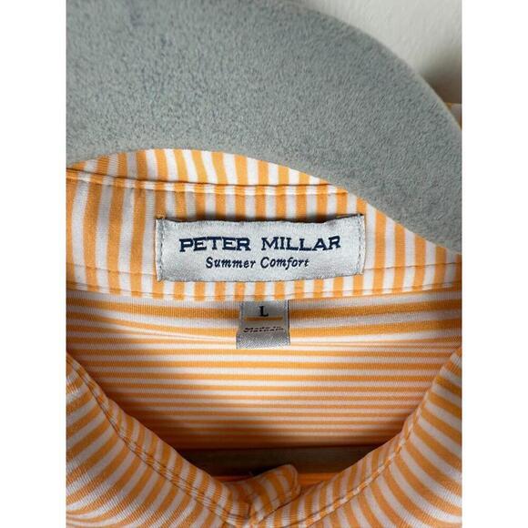 Peter Millar Summer Comfort Short Sleeve Striped Golf Polo Shirt Men's L Orange - Picture 3 of 6
